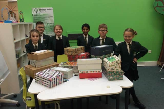 Christmas Box Appeal at Dashwood Academy - Pictured: year four and five pupils: Mya Netten-Evans, Noah Perry-Newman, Jessica McLaughlin, Umar Hussain, Jenson-James Brierton and Grace Daley. (Submitted photo)