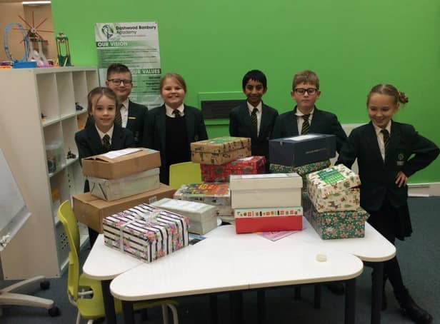 Christmas Box Appeal at Dashwood Academy - Pictured: year four and five pupils: Mya Netten-Evans, Noah Perry-Newman, Jessica McLaughlin, Umar Hussain, Jenson-James Brierton and Grace Daley. (Submitted photo)