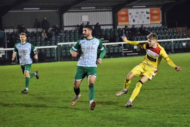 Morgan Roberts scored Banbury's second goal in the 90th minute at Biggleswade Town