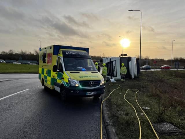Fire crews attend incident involving overturned lorry on the M40 near Bicester this afternoon, Wednesday December 29. (Image from Oxfordshire Fire & Rescue Service Facebook post)