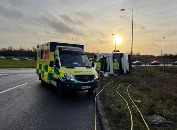 Fire crews attend incident involving overturned lorry on the M40 near Bicester this afternoon, Wednesday December 29. (Image from Oxfordshire Fire & Rescue Service Facebook post)