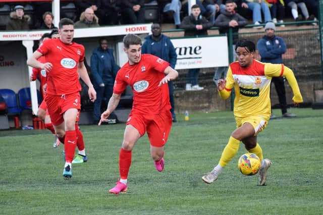 Lewis Johnson scored the second goal for Banbury United against Redditch United (Pictures by Julie Hawkins)