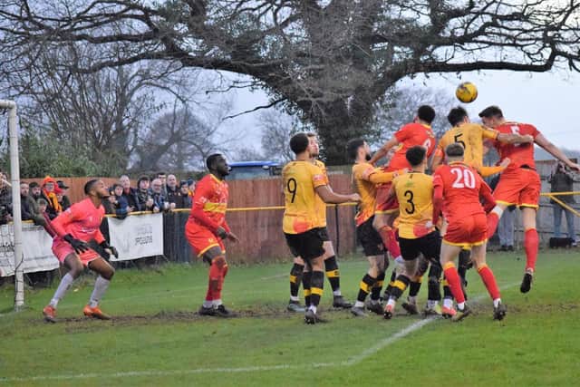 Goalmouth action between Banbury United and Alvechurch