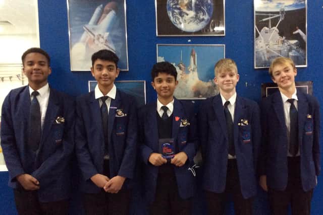 Jayden Jones, Anay Sinha, Kristen Hapugoda, Baillee Poole, Jed Thorburn - Students from the Futures Institute Banbury who won a category at a RAF Gliders competition (Submitted photo)