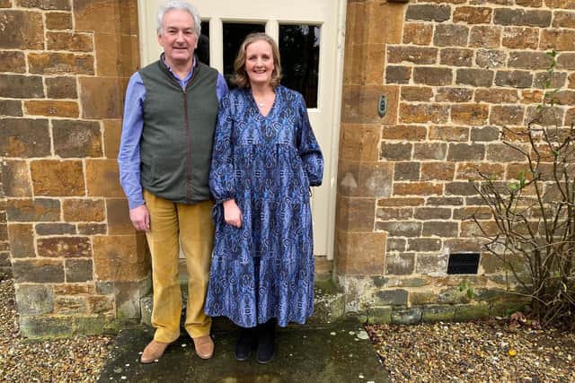 Nick and Alexandra Williams outside their Thenford home, from where Mrs Williams will set out for her walk to Oxford's JR hospital