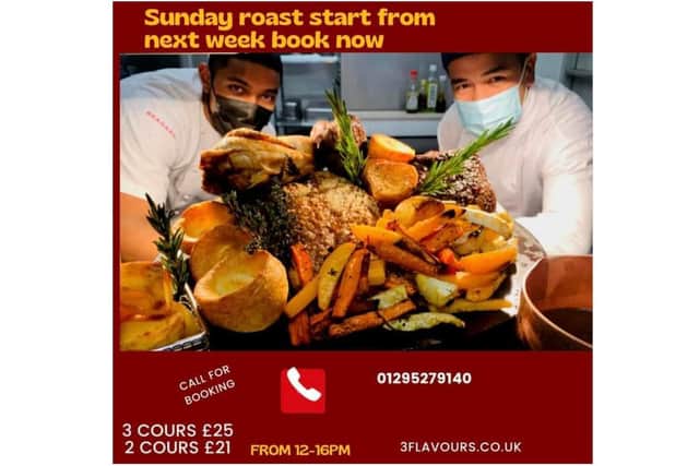 3 Flavours Banbury is now offering Sunday roast dinners from this Sunday January 30 (Image from the 3 Flavours Facebook page)