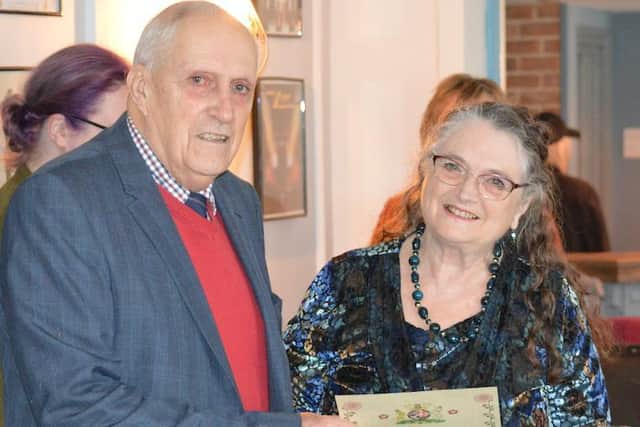 Cllr George Reynolds and Sally Leszczynski at the presentation of the Freedom of the Parish following Mrs Leszczynski's retirement after 25 years on the parish council