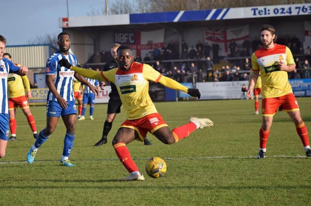 Ben Acquaye in last weekend's 0-0 draw with Nuneaton Borough   PICTURES BY JULIE HAWKINS