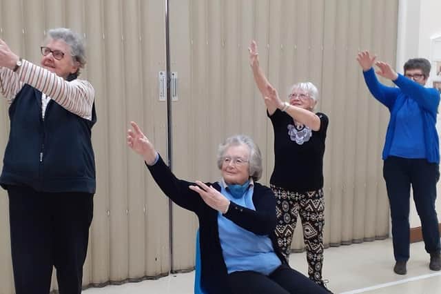 Janet, Jean, Margaret and Pat practice Tai Chi at the Thursday class at Banbury Methodist Church