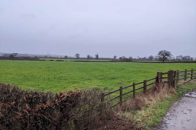 Historic ridge and furrow farmland, currently used for livestock grazing but which a developer would like to build an industrial estate
