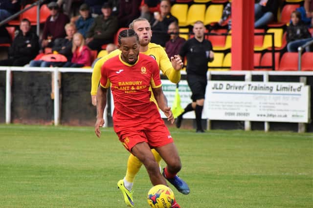 Jaanai Gordon, pictured during his spell at Banbury United in 2019, has signed for Brackley Town