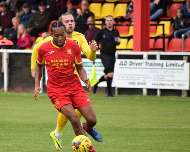 Jaanai Gordon, pictured during his spell at Banbury United in 2019, has signed for Brackley Town