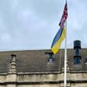 The Ukrainian flag hangs alongside the Union Jack over Banbury Town Hall
