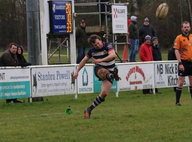 Banbury’s man of the match Ed Phillips scored a try and kicked a penalty and seven conversions in Saturday’s 67-20 win    Picture by Simon Grieve