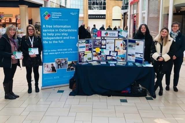 A Social Prescribing awareness stall was recently held at Castle Quay Shopping Centre: Pictured: Banbury Social Prescribing Team: Dani Cousins, Sarah Hogben and Vicki Fennell from the Banbury Cross Health Centre and Jackie Roberts and Vicky cover Windrush Surgery (Banbury), Hightown Surgery and the Woodlands Surgery
