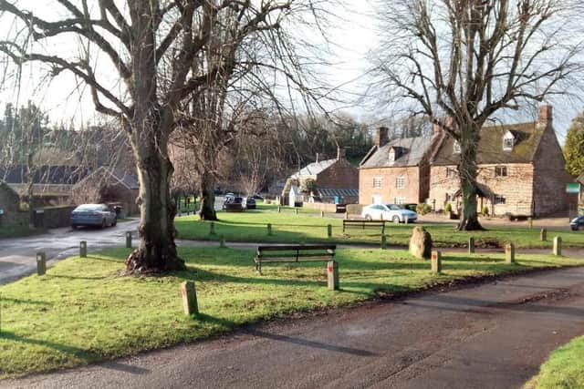 Hornton's peaceful village green. Hounds from Warwickshire Hunt strayed into the village during a hunt in 2020, causing alarm
