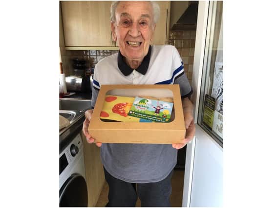 Les smiled as he received his 'Easter Feast' from the Brackley Elves community group over the Easter holiday