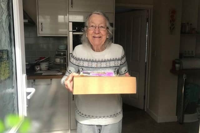 Joyce smiled as she received her 'Easter Feast' from the Brackley Elves group