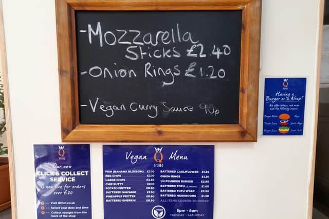 The vegan menu at the Q Fish Chatsworth chippy