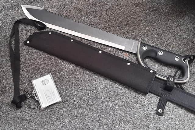 Police seized this knife during drugs investigation in Banbury (Image from TVP Cherwell Facebook page)