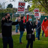Unite the Union organised a Covid-secure demonstration outside the JDE factory. Picture by Milesimages at Milesimages.com