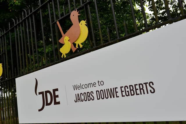 The Jacobs Douwe Egberts welcome sign at the factory main gate