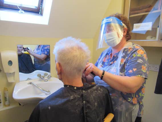 There were happy scenes at Glebefields Care Home in Banbury as hairdressers were finally allowed back into the home. (Image from Glebefields Care Home)