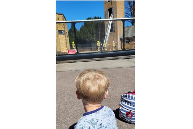 Kasper Hewitt, aged three, on a recent visit to the Banbury Fire Station (Image posted on Banburyshire Info community Facebook group's page - with thanks)