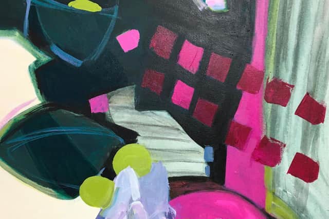 Part of a work by Jenny Eadon, whose art includes vivid abstract paintings