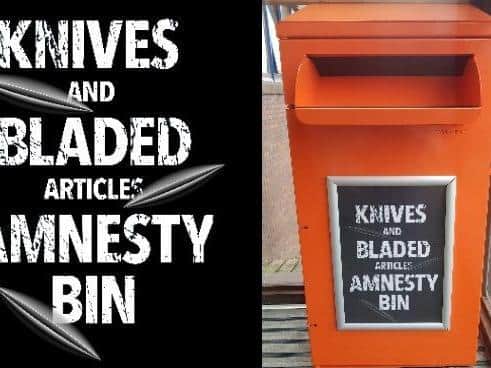 A knife bin was placed outside the Banbury Police Station during the week-long campaign against knife crime