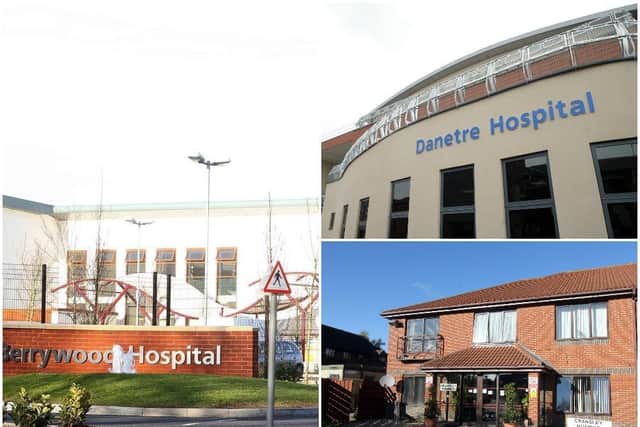 Northamptonshire Healthcare NHS Foundation Trust is easing visitor restrictions at its bases including the mental health inpatient unit Berrywood Hospital in Northampton (left), Danetre Hospital in Daventry (top right) and Cransley Hospice