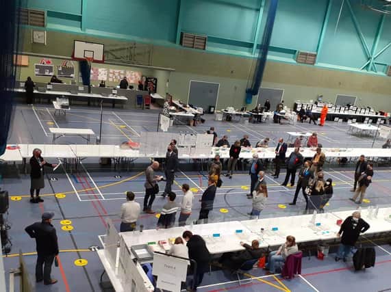 Ballots being counted at the Spiceball Leisure Centre in Banbury for Cherwell District Council (Image from Cherwell District Council Twitter account)