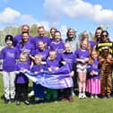 Kelly and Matt Hewitt teamed up with local hero Prabhu Natarajan and his family to complete 26 circuits of Spiceball Park to raise money for the charity,Meningitis Research Foundation.The group endured the challenge alongside family and friends dressed up in animal onesie costumes on Sunday, May 2.