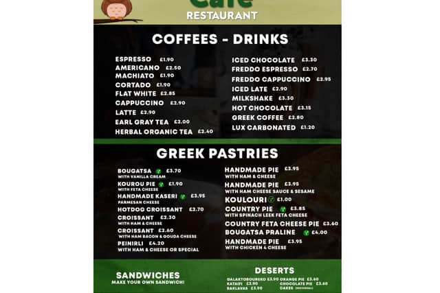 The menu options for the new Greek cafe called Koukouvagia in the town centre of Banbury