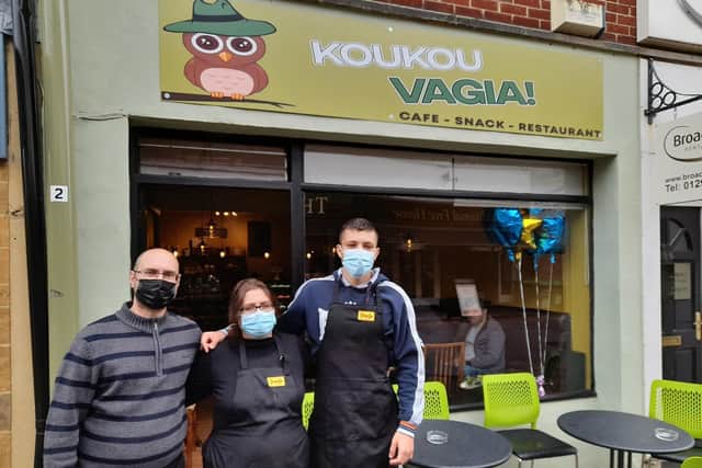 A new family owned cafe - Koukouvagia - serving authentic Greek food has opened in the Banbury town centre (pictured Lazaros Mouratidis, his sister, Eleni Mouratidou and her son, Dimitrios Mertikas)
