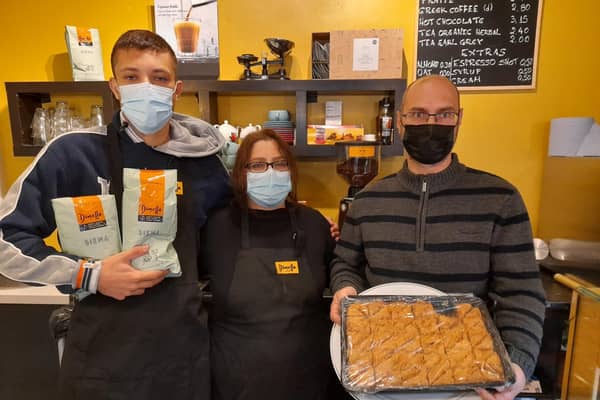 A new family owned cafe - Koukouvagia - serving authentic Greek food has opened in the Banbury town centre (pictured Dimitrios Mertikas his mother, Eleni Mouratidou, and Eleni's brother, Lazaros Mouratidis)