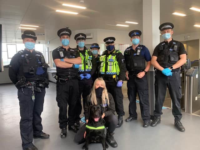 Trained drugs detecting dogs helped police officers seize illegal drugs from three people at the Banbury Train Station last night, Friday May 21.(Image from TVP Banbury Twitter)