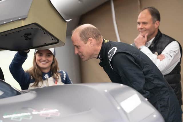 The Duke of Cambridge checks out the engineering that goes into the Prodrive Extreme E racing car