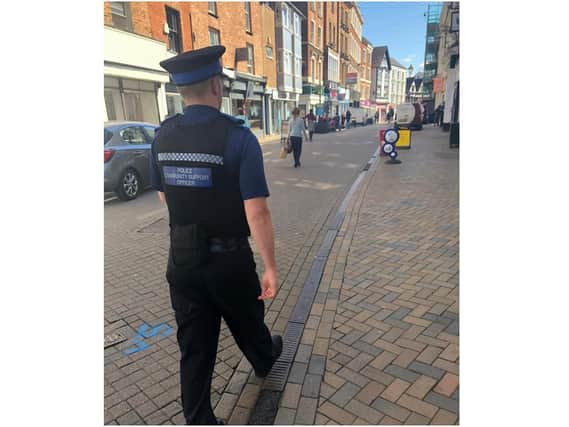 Banbury police from the neighbourhood community policing team patrol the High Street of Banbury (photo from TVP Cherwell Facebook post)