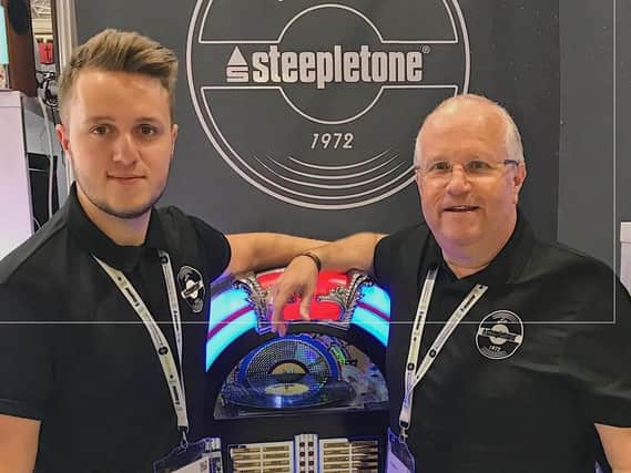 Kristian and Mark Tyler at Steepletone with one of their fabulous retro jukeboxes