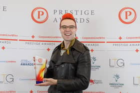 Jason Kattenhorn, the editor-in-chief of Sassify Zine magazine, accepting the award for 'Cultural Magazine of the Year' at the Prestige awards