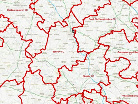 Image of the map for the proposed new constituency boundaries for the Banbury area as published by the Boundary Commission for England (BCE)