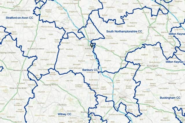 Image of the map for the current constituency boundaries for the Banbury area