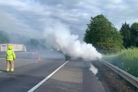 Oxfordshire Fire and Rescue crews from Bicester and Kidlington Fire Stations were called to a car fire on the M40 last night (Thursday June 10) near Banbury. (Image from Oxfordshire Fire & Rescue Facebook post)