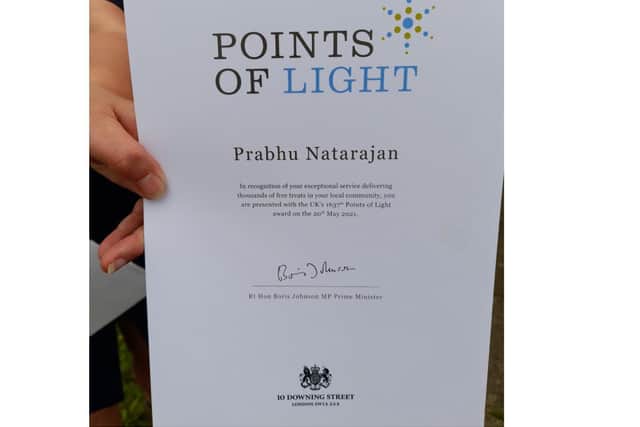 Points of Light award presented to Prabhu Natarajan by Banbury MP Victoria Prentis