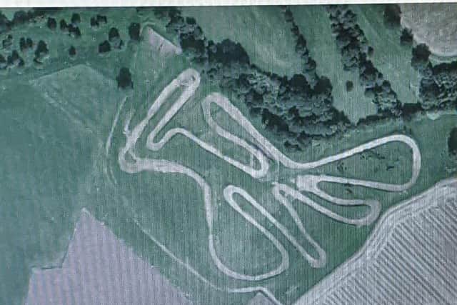 An aerial photograph of the Banbury MX track as it was in 1981