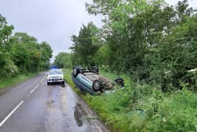 Traffic advisory for motorists travelling on the B4086 Banbury Road near Kineton after a single-vehicle road traffic collision. (Image from the Wellesbourne Police Facebook page)