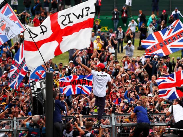 Lewis Hamilton with fans at the British Grand Prix