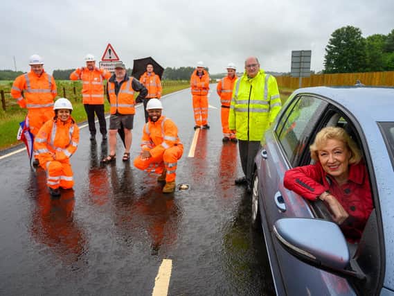 Rt Hon Dame Andrea Leadsom DBE, MP for South Northamptonshire, West Northamptonshire Council Cllr Phil Larratt, and Nigel Galletly, chair of Chipping Warden and Edgcote Parish Council join HS2 staff and contractors at the opening of the Chipping Warden relief road. (submitted photo)