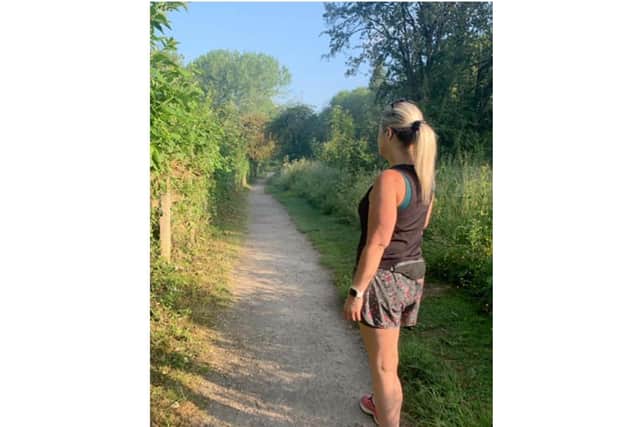 Leonie Beck has launched a 2021K walking challenge to benefit the Brackley area food bank. (photo during the challenge earlier this month)